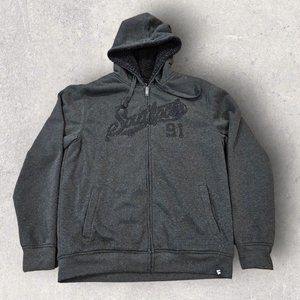 Southpole Hoodie 1991 Size Large Gray Black Spell out Sherpa Lined Full Zip